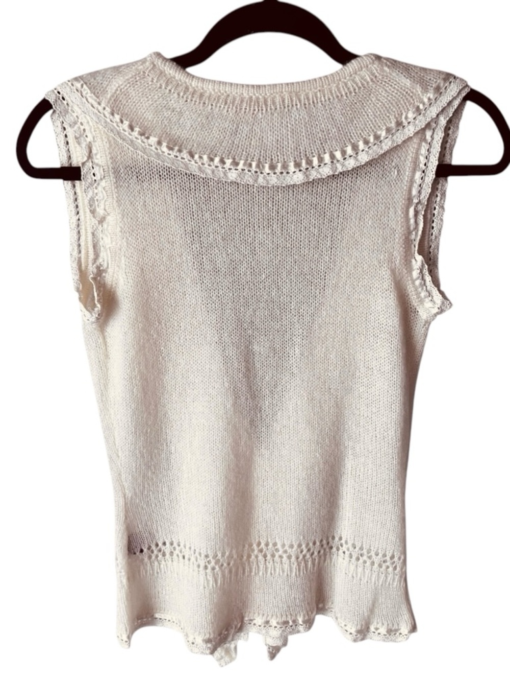 J. J. Basics Mohair Blend Cream Ruffle-Front Sleeveless Knit Vest Top S - Picture 5 of 9